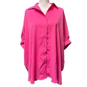 Jess Lea SLOANE BUTTON UP TOP- PINK oversized large